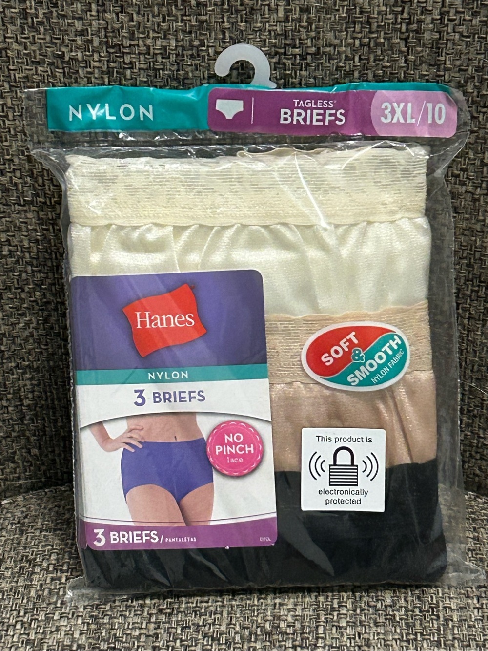 NIP HANES NYLON TAGLESS BRIEFS LACE WAIST COTTON LINER 3 PACK WOMEN'S SZ 3XL/10